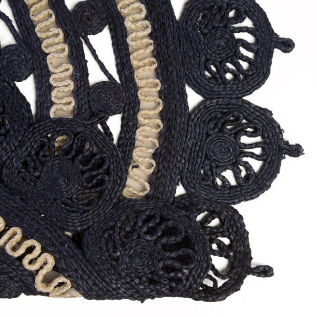 Navy Blue and White 2' x 2' Braided Jute Round Rug