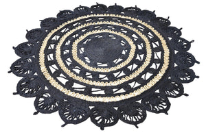 Navy Blue and White 5' 1 x 5' 1 Braided Jute Round Rug