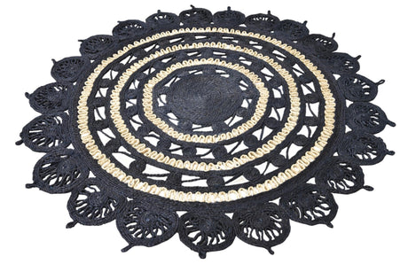 Navy Blue and White 5' 1 x 5' 1 Braided Jute Round Area Rug 100% Jute Hand Braided Natural Eco-Friendly Boho Style Carpet for Living Rooms Dining Office Space Dorms for Sale at Rug Engine