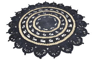 Navy Blue and White 5' 1 x 5' 1 Braided Jute Round Rug