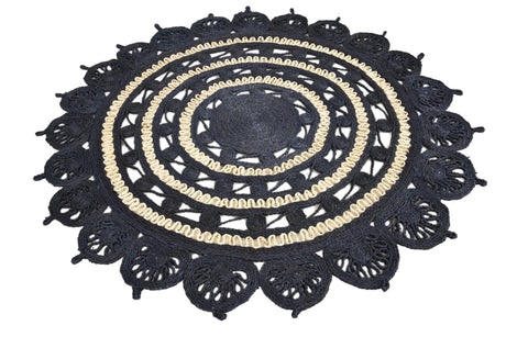 Navy Blue and White 5' 1 x 5' 1 Braided Jute Round Area Rug 100% Jute Hand Braided Natural Eco-Friendly Boho Style Carpet for Living Rooms Dining Office Space Dorms for Sale at Rug Engine