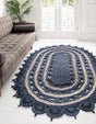 Navy Blue and White 4' 1 x 6' 1 Braided Jute Oval Rug