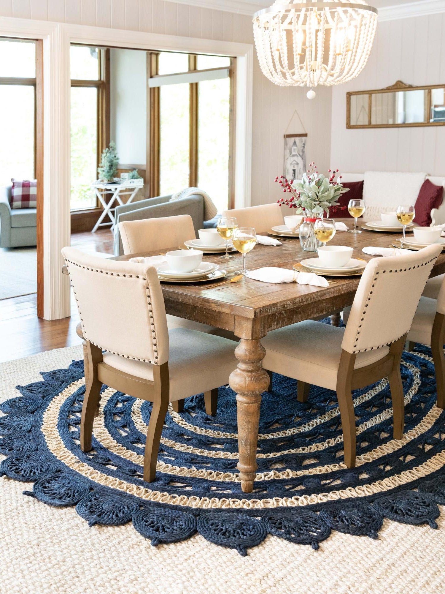 Navy Blue and White 2' x 3' 1 Braided Jute Oval Area Rug 100% Jute Hand Braided Natural Eco-Friendly Boho Style Carpet for Living Rooms Dining Office Space Dorms for Sale at Rug Engine