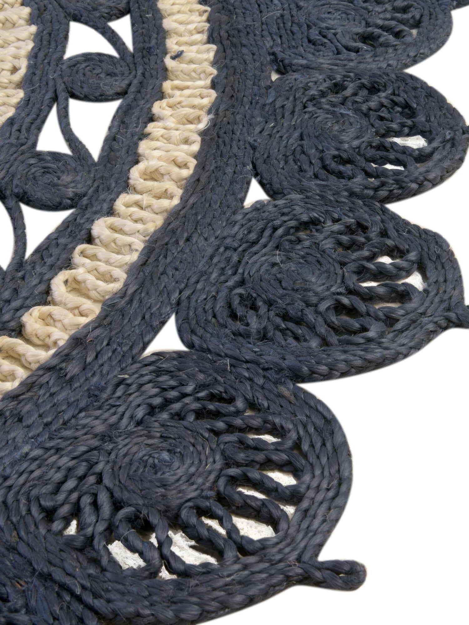 Navy Blue and White 3' 1 x 5' 1 Braided Jute Oval Area Rug 100% Jute Hand Braided Natural Eco-Friendly Boho Style Carpet for Living Rooms Dining Office Space Dorms for Sale at Rug Engine