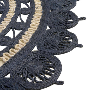 Navy Blue and White 3' 1 x 5' 1 Braided Jute Oval Rug