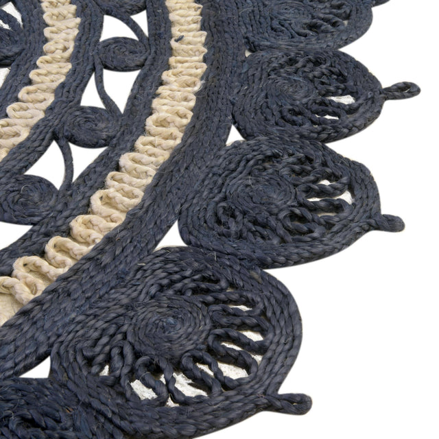 Navy Blue and White 3' 1 x 5' 1 Braided Jute Oval Rug