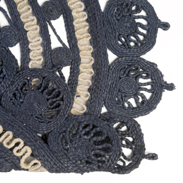 Navy Blue and White 3' 1 x 5' 1 Braided Jute Oval Rug