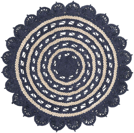 Navy Blue and White 6' 1 x 6' 1 Braided Jute Round Rug
