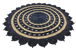 Navy Blue and White 8' x 8' Braided Jute Round Rug