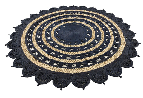 Navy Blue and White 7' 10 x 7' 10 Braided Jute Round Area Rug 100% Jute Hand Braided Natural Eco-Friendly Boho Style Carpet for Living Rooms Dining Office Space Dorms for Sale at Rug Engine