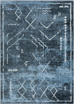 Washable Navy Blue 10' x 14' 1 Kamala Washable Rectangle Area Rug Easy to Clean Stain Resistant & Durable 100% Polyester Spill-Friendly Carpet for Sale at Rug Engine