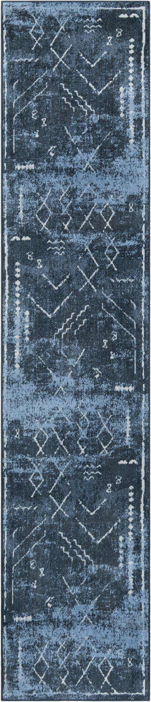Washable Navy Blue 2' 7 x 12' Kamala Washable Runner Area Rug Easy to Clean Stain Resistant & Durable 100% Polyester Spill-Friendly Carpet for Sale at Rug Engine