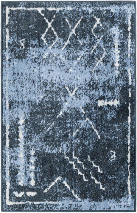 Washable Navy Blue 2' x 3' 1 Kamala Washable Rectangle Area Rug Easy to Clean Stain Resistant & Durable 100% Polyester Spill-Friendly Carpet for Sale at Rug Engine