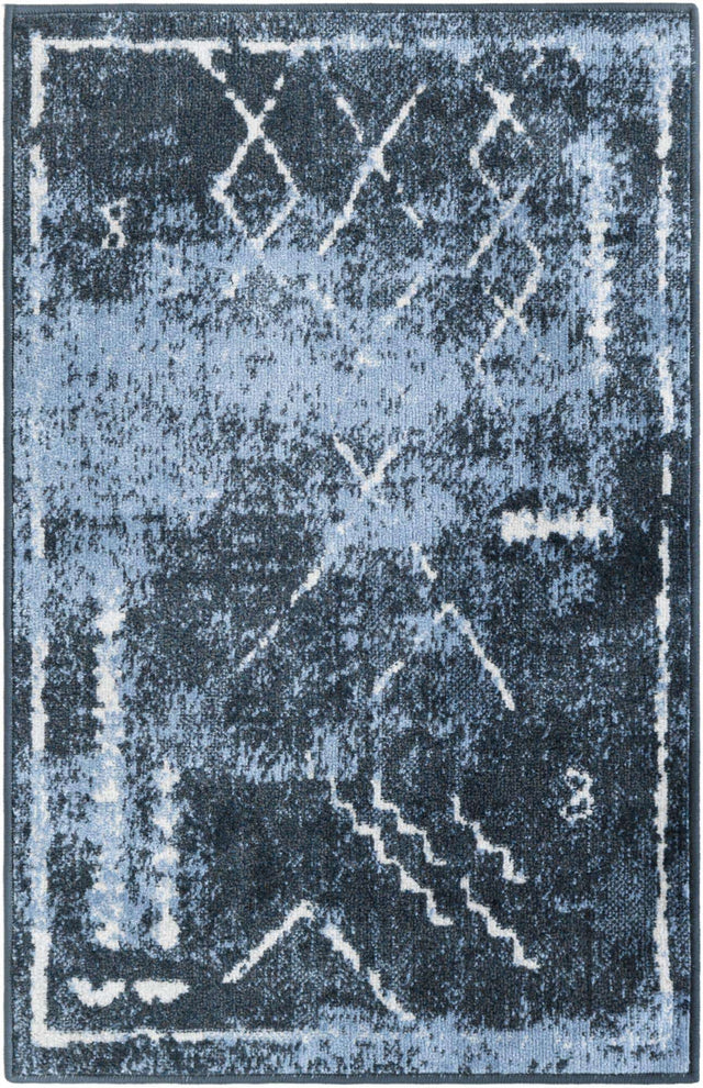 Washable Navy Blue 2' x 3' 1 Kamala Washable Rectangle Area Rug Easy to Clean Stain Resistant & Durable 100% Polyester Spill-Friendly Carpet for Sale at Rug Engine