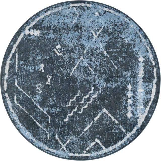 Washable Navy Blue 3' 3 x 3' 3 Kamala Washable Round Area Rug Easy to Clean Stain Resistant & Durable 100% Polyester Spill-Friendly Carpet for Sale at Rug Engine