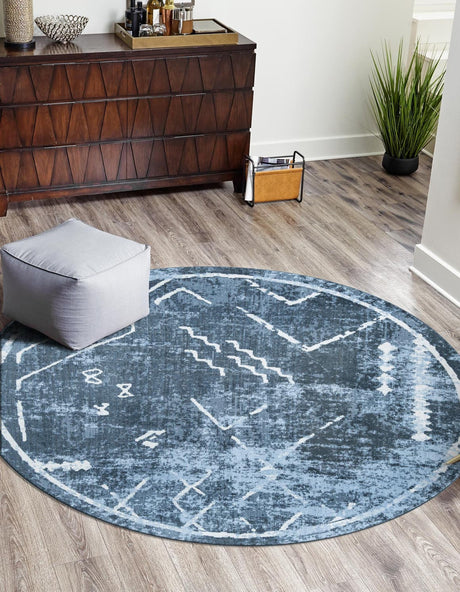 Navy Blue 8' x 8' Kamala Washable Round Rug