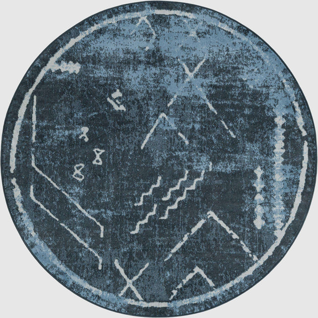 Navy Blue 5' 3 x 5' 3 Kamala Washable Round Rug