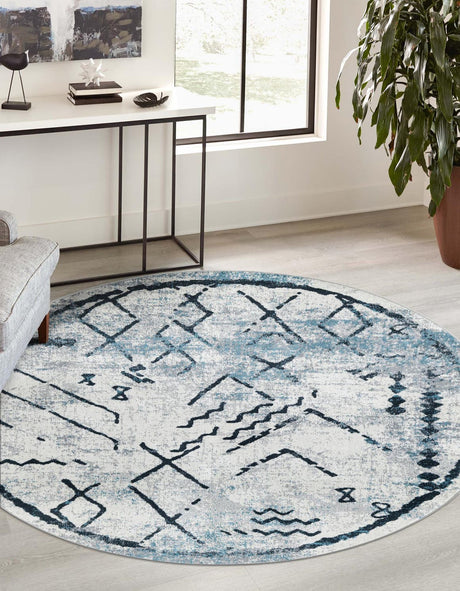 Washable Ivory Gray 7' 10 x 7' 10 Kamala Washable Round Area Rug Easy to Clean Stain Resistant & Durable 100% Polyester Spill-Friendly Carpet for Sale at Rug Engine