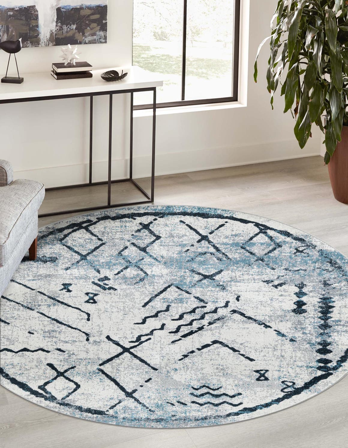 Washable Ivory Gray 5' 3 x 5' 3 Kamala Washable Round Area Rug Easy to Clean Stain Resistant & Durable 100% Polyester Spill-Friendly Carpet for Sale at Rug Engine