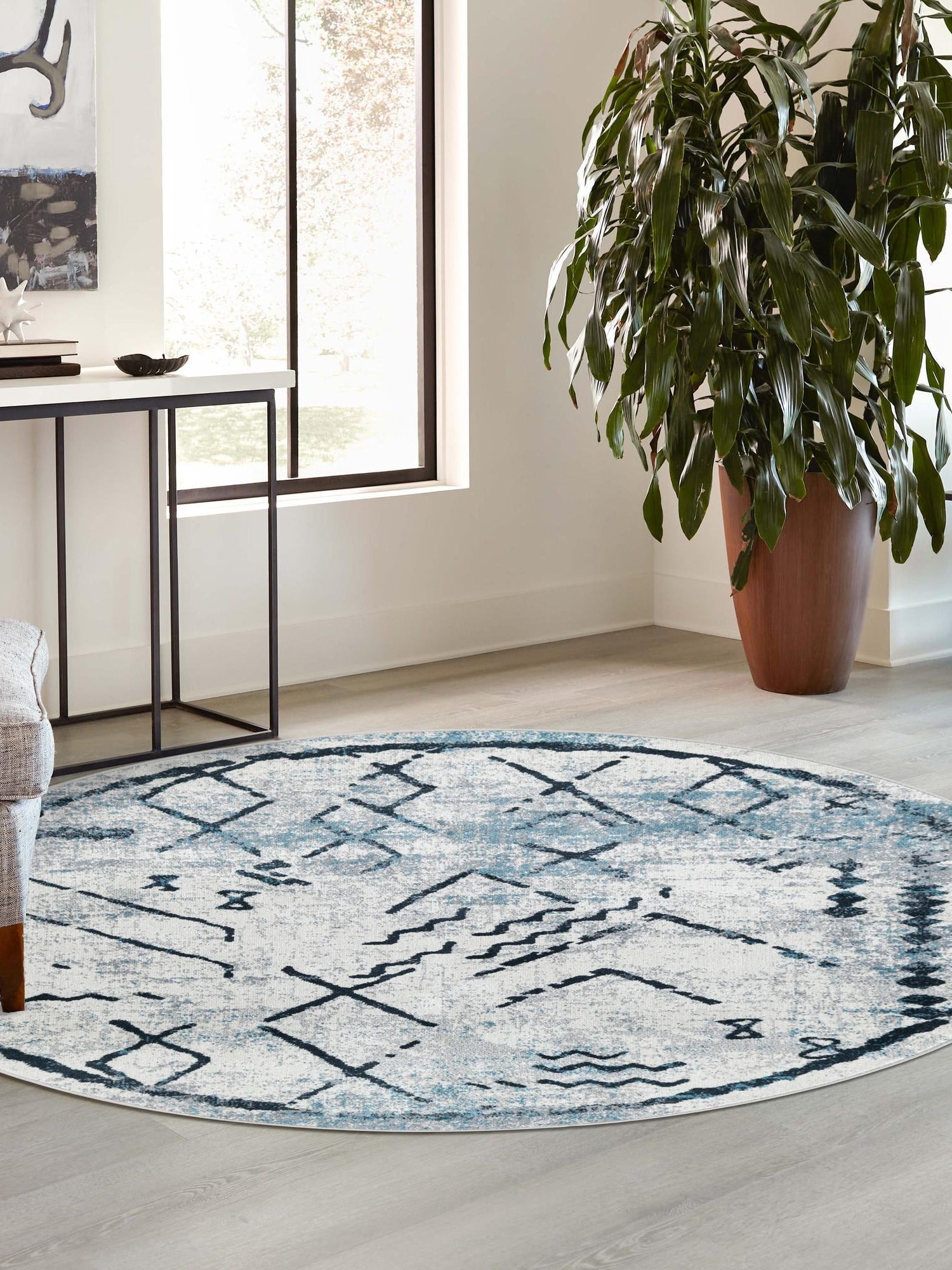 Washable Ivory Gray 5' 3 x 5' 3 Kamala Washable Round Area Rug Easy to Clean Stain Resistant & Durable 100% Polyester Spill-Friendly Carpet for Sale at Rug Engine