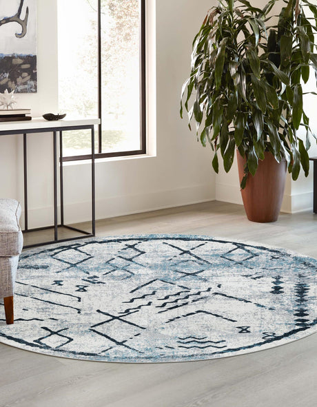 Washable Ivory Gray 7' 10 x 7' 10 Kamala Washable Round Area Rug Easy to Clean Stain Resistant & Durable 100% Polyester Spill-Friendly Carpet for Sale at Rug Engine