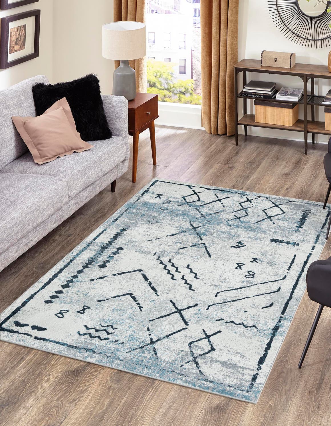 Washable Ivory Gray 6' 1 x 9' Kamala Washable Rectangle Area Rug Easy to Clean Stain Resistant & Durable 100% Polyester Spill-Friendly Carpet for Sale at Rug Engine