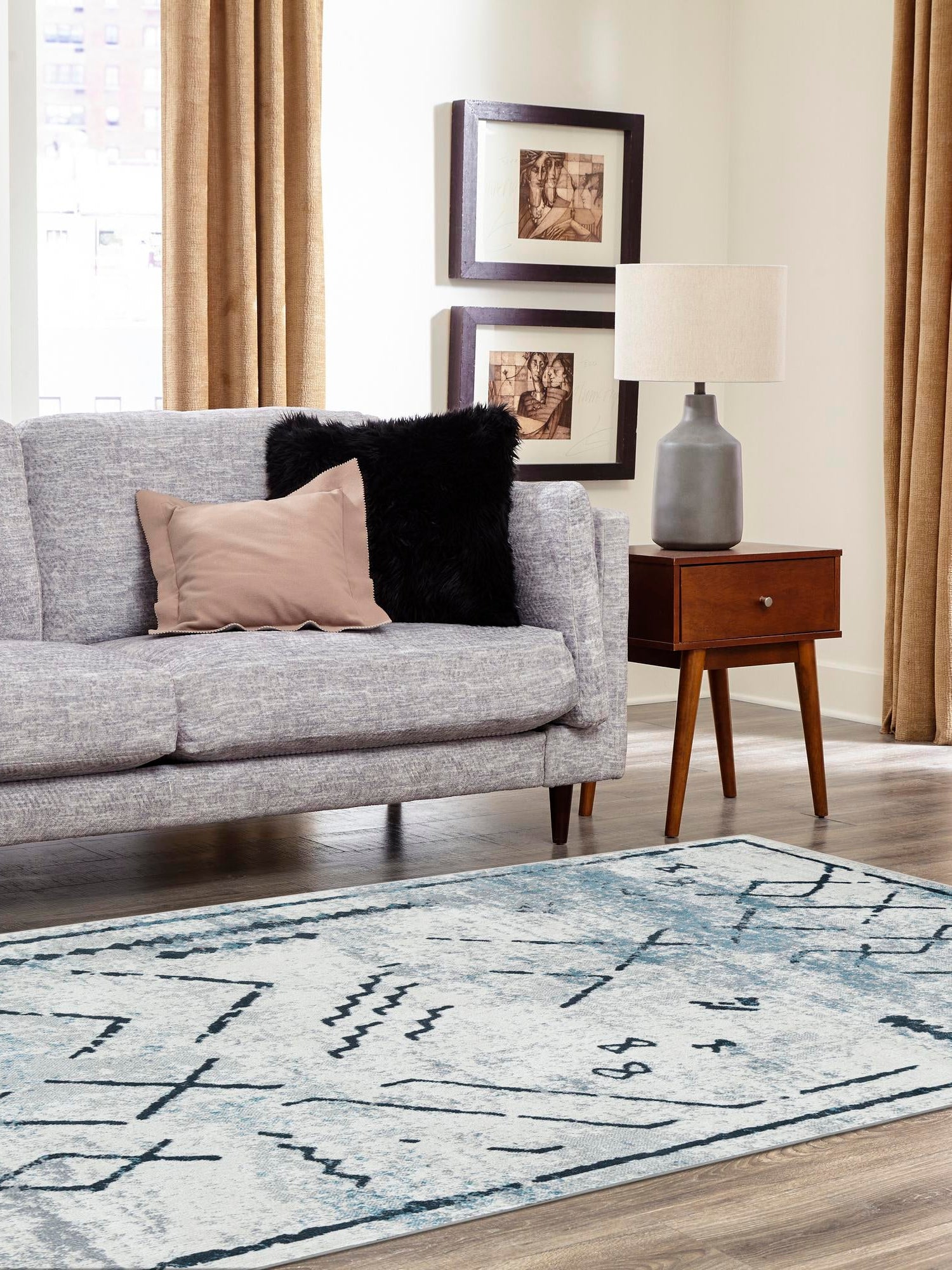 Washable Ivory Gray 6' 1 x 9' Kamala Washable Rectangle Area Rug Easy to Clean Stain Resistant & Durable 100% Polyester Spill-Friendly Carpet for Sale at Rug Engine