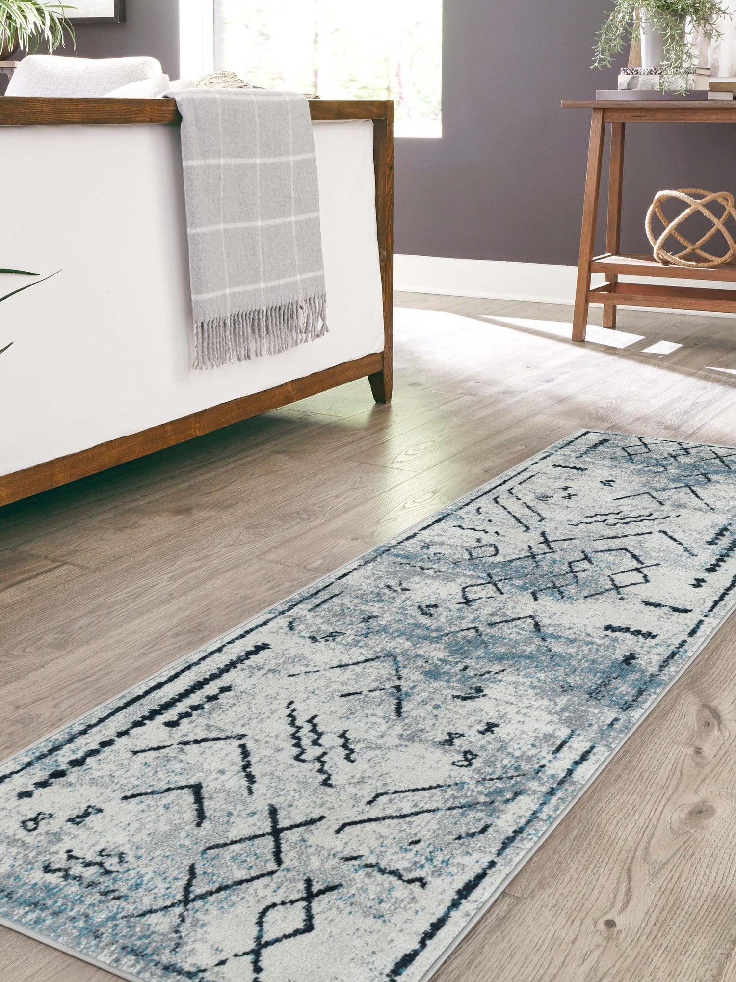 Washable Ivory Gray 2' x 6' 1 Kamala Washable Runner Area Rug Easy to Clean Stain Resistant & Durable 100% Polyester Spill-Friendly Carpet for Sale at Rug Engine