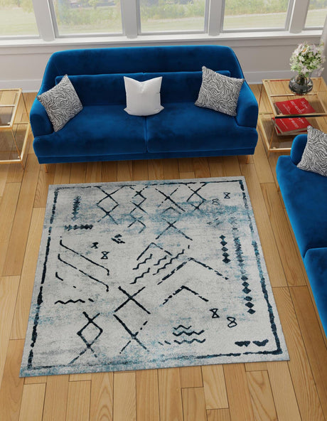 Ivory Gray 5' 3 x 5' 3 Kamala Washable Square Rug
