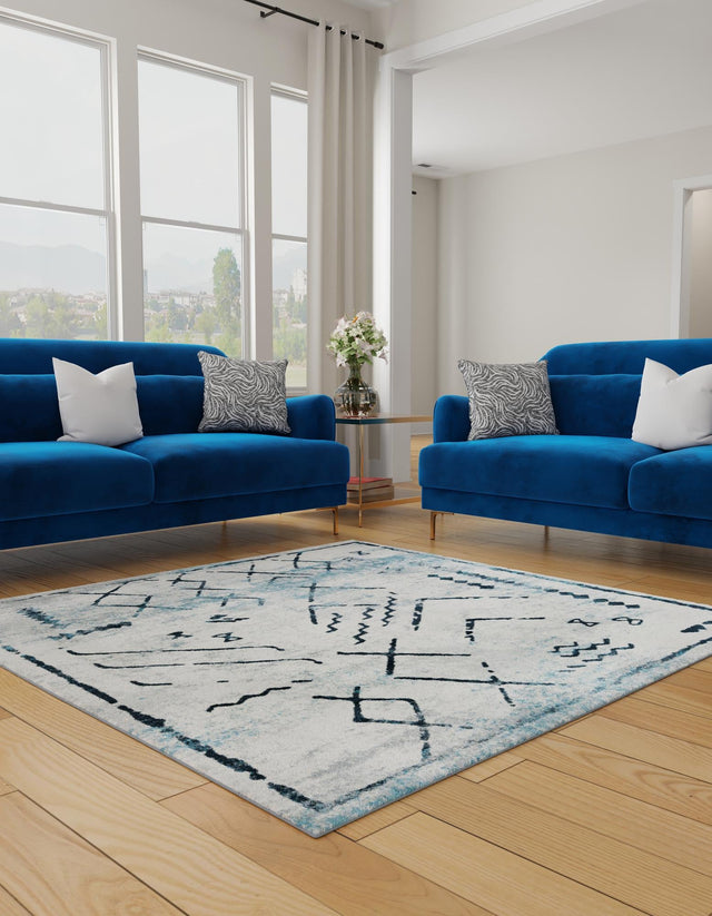 Ivory Gray 5' 3 x 5' 3 Kamala Washable Square Rug