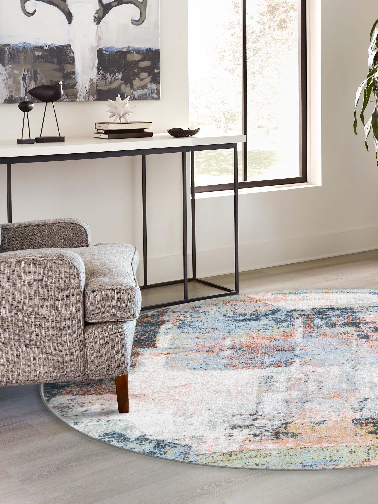 Washable Multicolor 3' 3 x 3' 3 Kamala Washable Round Area Rug Easy to Clean Stain Resistant & Durable 100% Polyester Spill-Friendly Carpet for Sale at Rug Engine