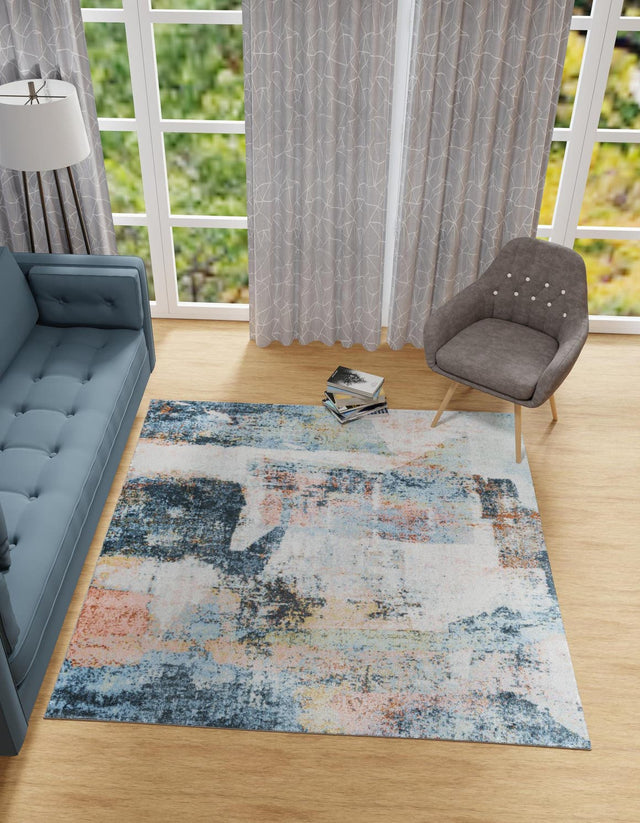 Washable Multicolor 5' 3 x 5' 3 Kamala Washable Square Area Rug Easy to Clean Stain Resistant & Durable 100% Polyester Spill-Friendly Carpet for Sale at Rug Engine