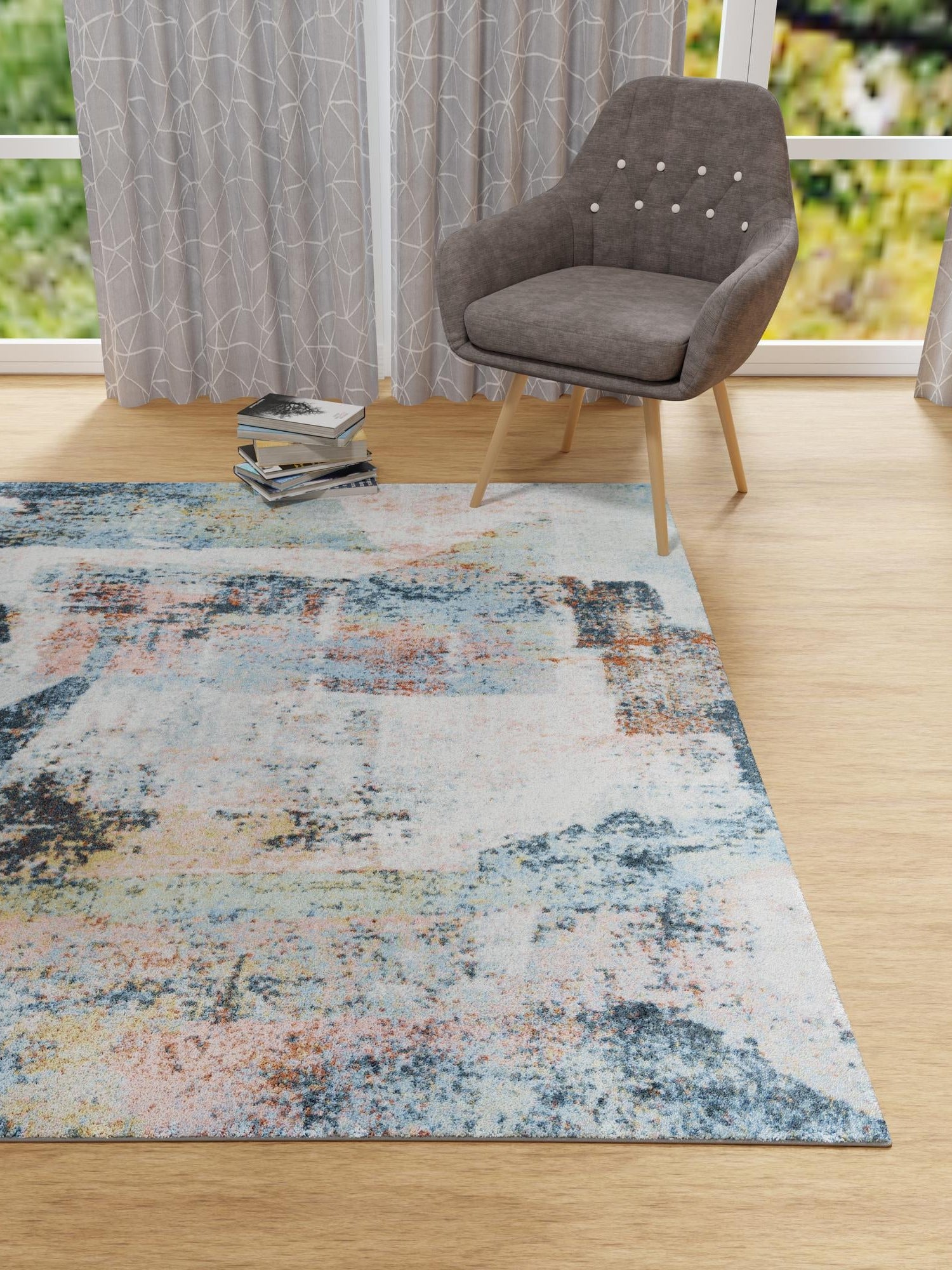Washable Multicolor 5' 3 x 5' 3 Kamala Washable Square Area Rug Easy to Clean Stain Resistant & Durable 100% Polyester Spill-Friendly Carpet for Sale at Rug Engine