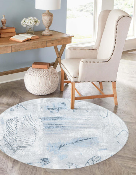 Washable Ivory Gray 7' 10 x 7' 10 Kamala Washable Round Area Rug Easy to Clean Stain Resistant & Durable 100% Polyester Spill-Friendly Carpet for Sale at Rug Engine