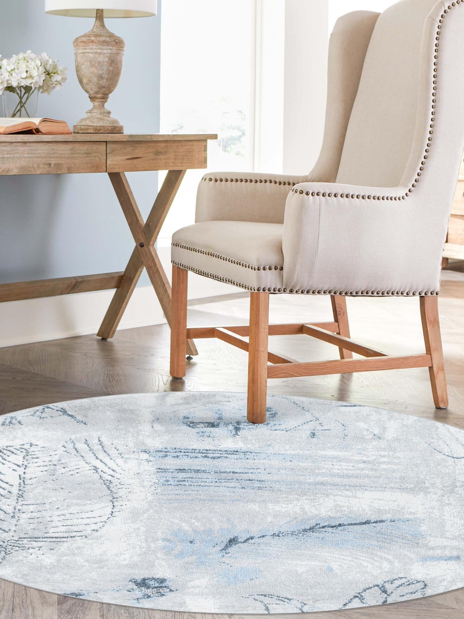 Washable Ivory Gray 3' 3 x 3' 3 Kamala Washable Round Area Rug Easy to Clean Stain Resistant & Durable 100% Polyester Spill-Friendly Carpet for Sale at Rug Engine
