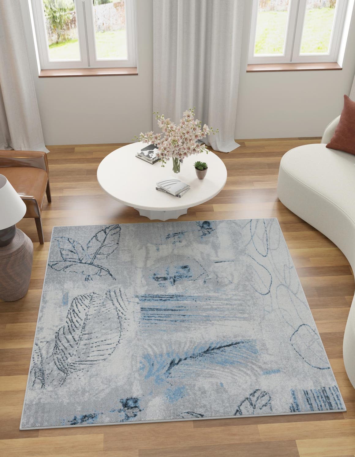 Washable Ivory Gray 5' 3 x 5' 3 Kamala Washable Square Area Rug Easy to Clean Stain Resistant & Durable 100% Polyester Spill-Friendly Carpet for Sale at Rug Engine