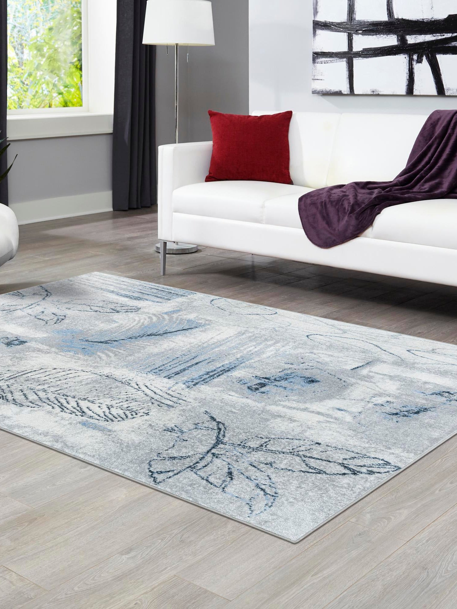 Washable Ivory Gray 6' 1 x 9' Kamala Washable Rectangle Area Rug Easy to Clean Stain Resistant & Durable 100% Polyester Spill-Friendly Carpet for Sale at Rug Engine