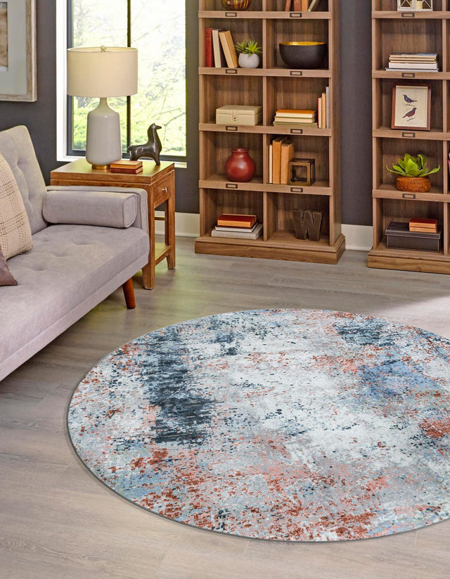 Washable Multicolor 7' 10 x 7' 10 Kamala Washable Round Area Rug Easy to Clean Stain Resistant & Durable 100% Polyester Spill-Friendly Carpet for Sale at Rug Engine