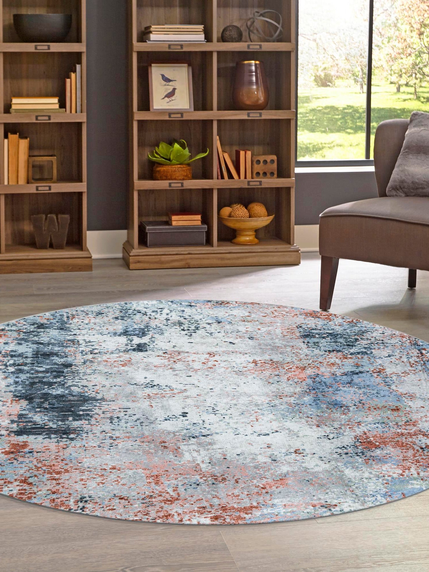 Washable Multicolor 7' 10 x 7' 10 Kamala Washable Round Area Rug Easy to Clean Stain Resistant & Durable 100% Polyester Spill-Friendly Carpet for Sale at Rug Engine