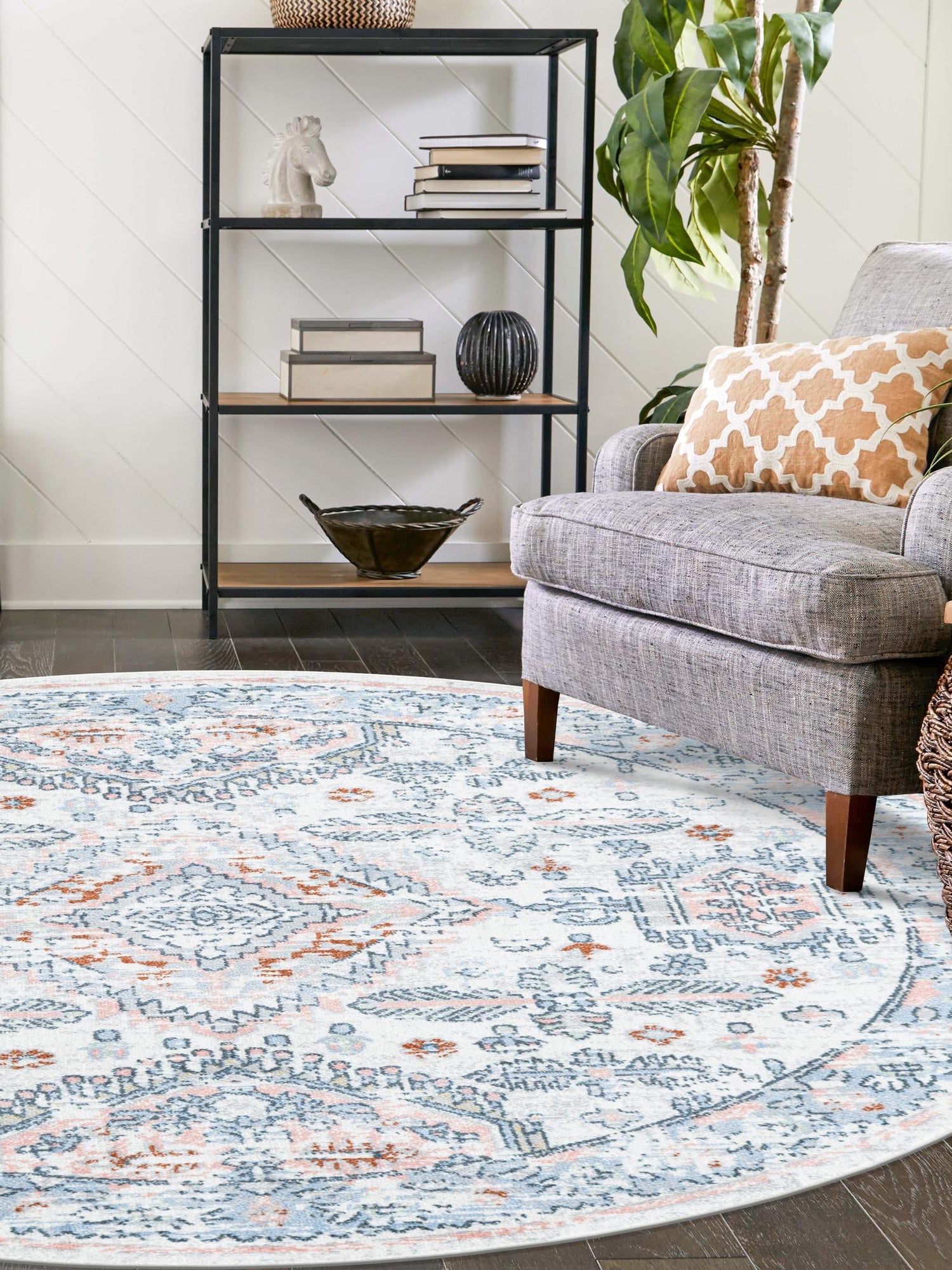 Washable Ivory 5' 3 x 5' 3 Kamala Washable Round Area Rug Easy to Clean Stain Resistant & Durable 100% Polyester Spill-Friendly Carpet for Sale at Rug Engine