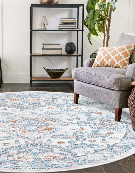 Washable Ivory 5' 3 x 5' 3 Kamala Washable Round Area Rug Easy to Clean Stain Resistant & Durable 100% Polyester Spill-Friendly Carpet for Sale at Rug Engine