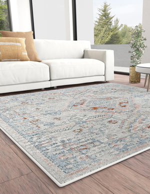 Washable Ivory 5' 3 x 5' 3 Kamala Washable Square Area Rug Easy to Clean Stain Resistant & Durable 100% Polyester Spill-Friendly Carpet for Sale at Rug Engine