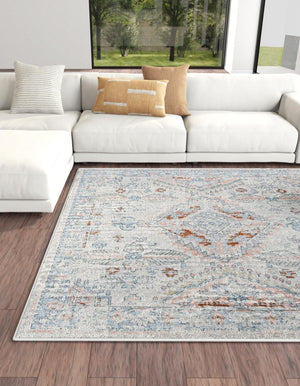 Washable Ivory 5' 3 x 5' 3 Kamala Washable Square Area Rug Easy to Clean Stain Resistant & Durable 100% Polyester Spill-Friendly Carpet for Sale at Rug Engine