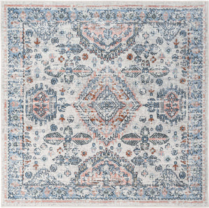 Washable Ivory 5' 3 x 5' 3 Kamala Washable Square Area Rug Easy to Clean Stain Resistant & Durable 100% Polyester Spill-Friendly Carpet for Sale at Rug Engine