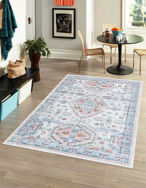 Washable Ivory 10' x 14' 1 Kamala Washable Rectangle Area Rug Easy to Clean Stain Resistant & Durable 100% Polyester Spill-Friendly Carpet for Sale at Rug Engine