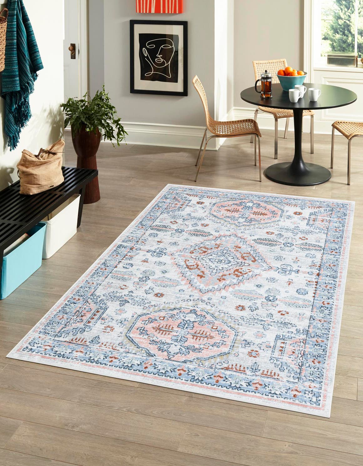 Washable Ivory 9' x 12' Kamala Washable Rectangle Area Rug Easy to Clean Stain Resistant & Durable 100% Polyester Spill-Friendly Carpet for Sale at Rug Engine