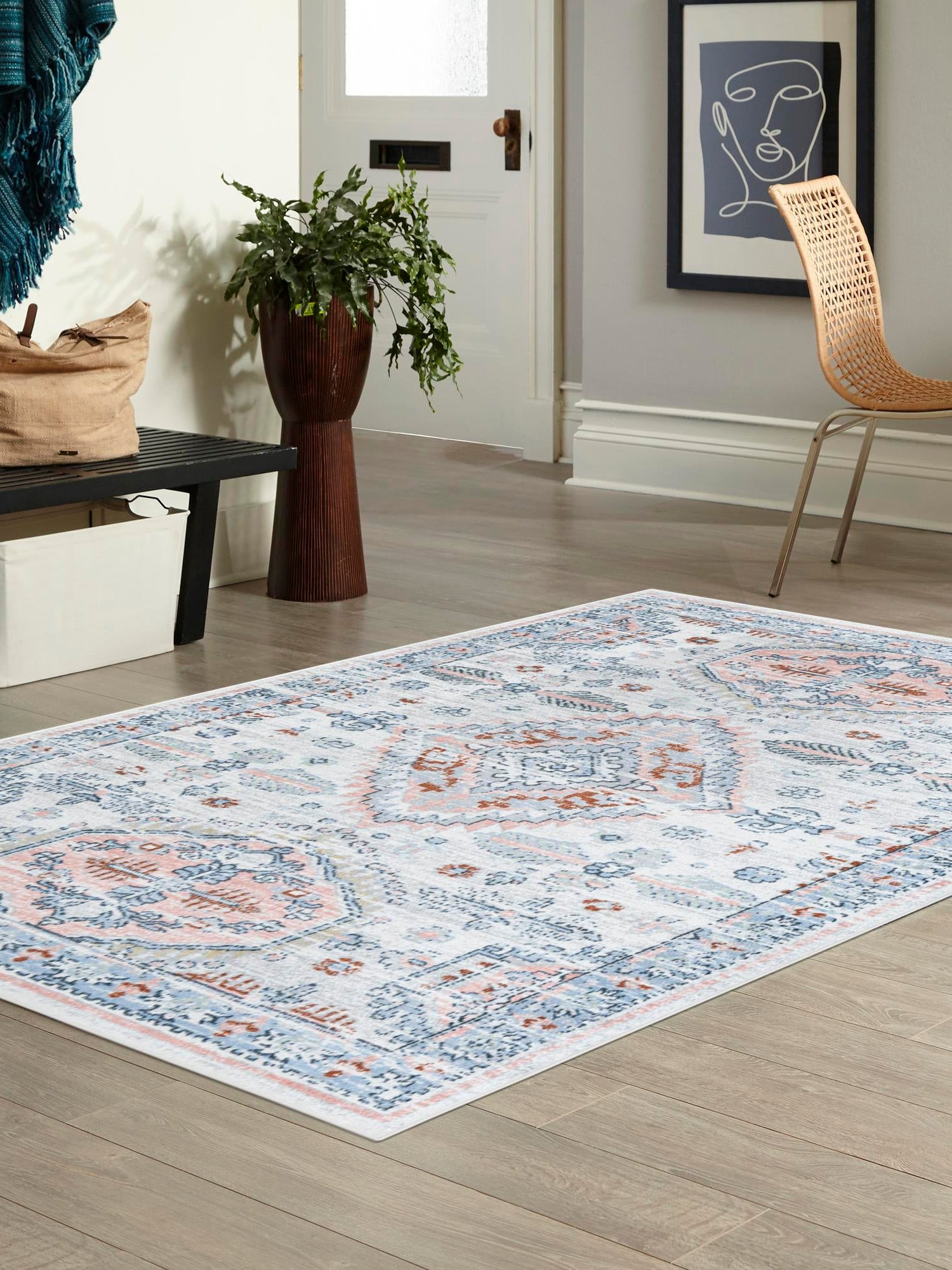 Washable Ivory 9' x 12' Kamala Washable Rectangle Area Rug Easy to Clean Stain Resistant & Durable 100% Polyester Spill-Friendly Carpet for Sale at Rug Engine