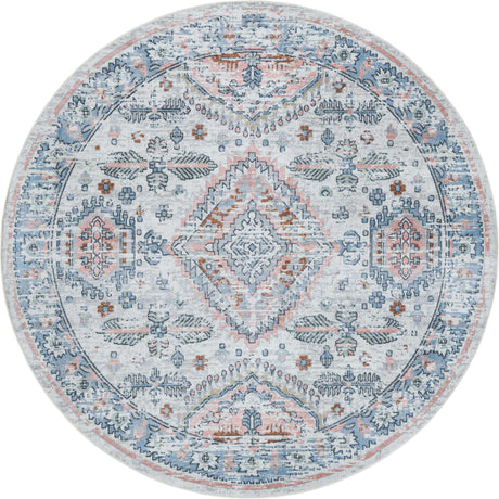 Washable Ivory 7' 10 x 7' 10 Kamala Washable Round Area Rug Easy to Clean Stain Resistant & Durable 100% Polyester Spill-Friendly Carpet for Sale at Rug Engine
