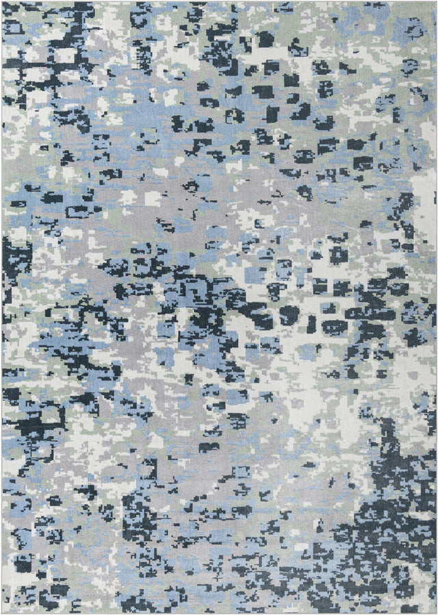 Washable Gray Navy Green 10' x 14' 1 Kamala Washable Rectangle Area Rug Easy to Clean Stain Resistant & Durable 100% Polyester Spill-Friendly Carpet for Sale at Rug Engine