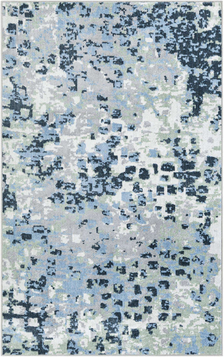 Gray Navy Green 4' 1 x 6' 1 Kamala Washable Rectangle Rug